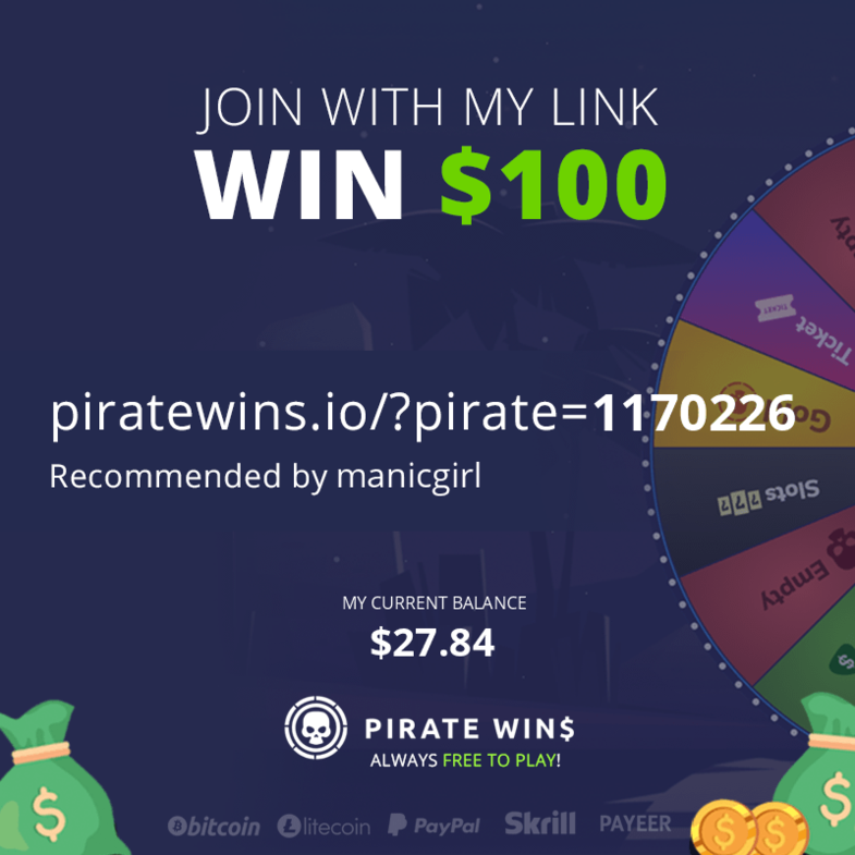 Piratewins.io | Join with my link WIN $100